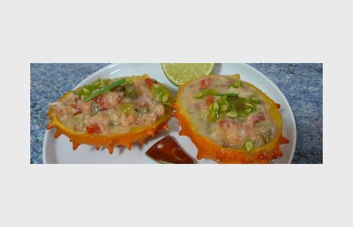 Rgime Dukan (recette minceur) : Tartare de saumon au kiwano  #dukan https://www.proteinaute.com/recette-tartare-de-saumon-au-kiwano-10019.html