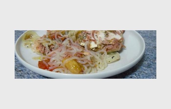 Rgime Dukan (recette minceur) : Pavs de saumon au jambon fum aux tomates cerises et konjac #dukan https://www.proteinaute.com/recette-paves-de-saumon-au-jambon-fume-aux-tomates-cerises-et-konjac-10099.html