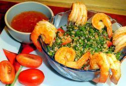 Rgime Dukan, la recette Taboul de pissenlits confits et crevettes sautes aux pices