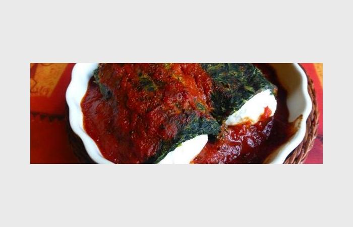Rgime Dukan (recette minceur) : Popeye Cannelloni au chvre et son coulis de tomate - poivron #dukan https://www.proteinaute.com/recette-popeye-cannelloni-au-chevre-et-son-coulis-de-tomate-poivron-10657.html