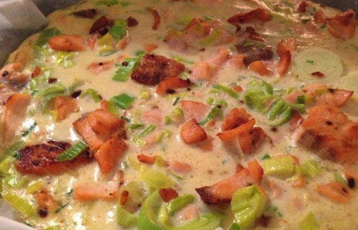 Rgime Dukan (recette minceur) : Tarte saumon poireaux #dukan https://www.proteinaute.com/recette-tarte-saumon-poireaux-11444.html