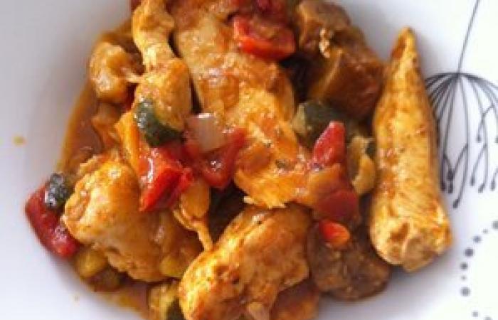 Rgime Dukan (recette minceur) : Tajine de poulet aux lgumes grills #dukan https://www.proteinaute.com/recette-tajine-de-poulet-aux-legumes-grilles-13811.html
