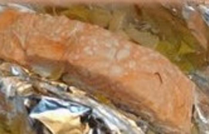 Rgime Dukan (recette minceur) : Saumon et fondue de poireaux en papillote #dukan https://www.proteinaute.com/recette-saumon-et-fondue-de-poireaux-en-papillote-2666.html