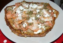 Recette Dukan : Pizza au saumon fum crevettes, champignon et carr frais