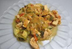 Recette Dukan : Poulet au Tofu brun accompagn de courgettes et poivrons