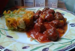 Recette Dukan : Boulettes de viande  la sauce tomate accompagn de tagliatelles de lgumes