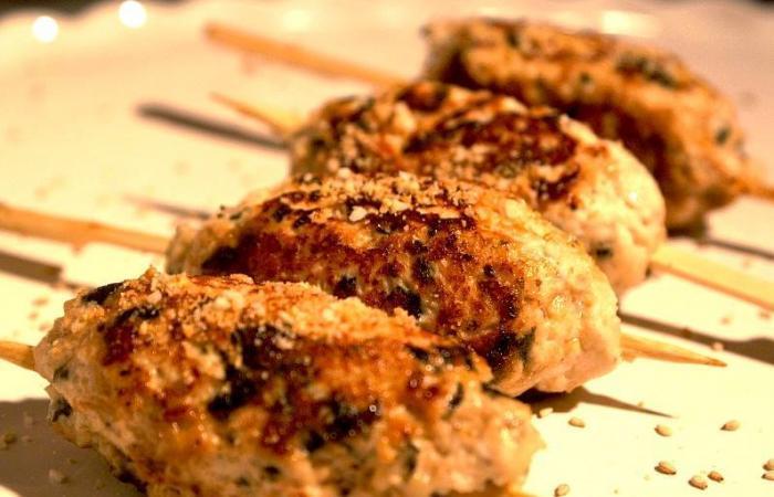 Rgime Dukan (recette minceur) : Brochettes de poulet  l'algue nori et gomasio #dukan https://www.proteinaute.com/recette-brochettes-de-poulet-a-l-algue-nori-et-gomasio-7181.html