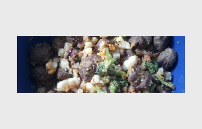 Rgime Dukan (recette minceur) : Poelee de legumes anciens aux boulettes orientales #dukan https://www.proteinaute.com/recette-poelee-de-legumes-anciens-aux-boulettes-orientales-7800.html