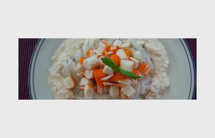R�gime Dukan (recette minceur) : P�tes (shirataki) au surimis, cr�me aux �chalotes #dukan https://www.proteinaute.com/recette-pates-shirataki-au-surimis-creme-aux-echalotes-10313.html