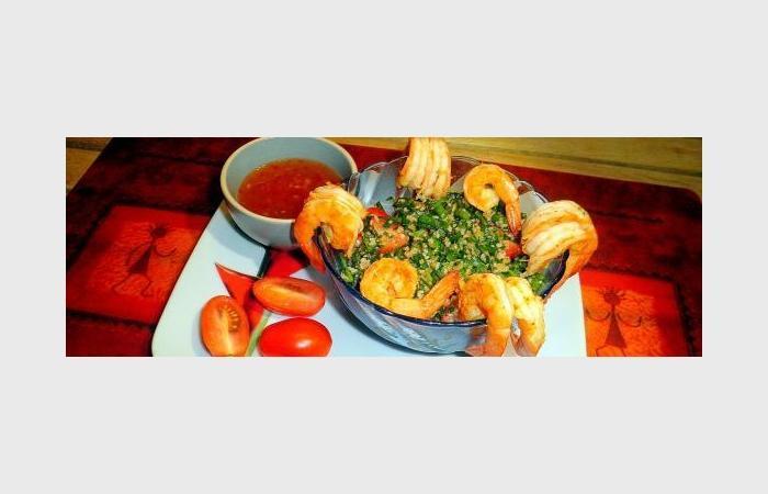 R�gime Dukan (recette minceur) : Taboul� de pissenlits confits et crevettes saut�es aux �pices #dukan https://www.proteinaute.com/recette-taboule-de-pissenlits-confits-et-crevettes-sautees-aux-epices-10481.html
