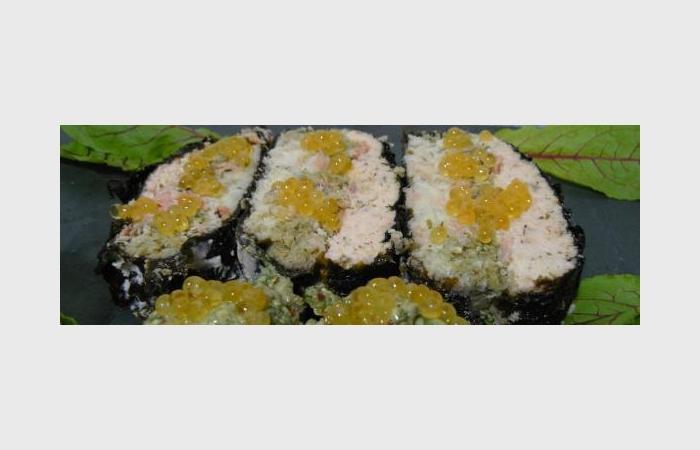 Rgime Dukan (recette minceur) : Terrine de poissons et crevettes  l'oseille et basilic en robe de nori #dukan https://www.proteinaute.com/recette-terrine-de-poissons-et-crevettes-a-l-oseille-et-basilic-en-robe-de-nori-10683.html