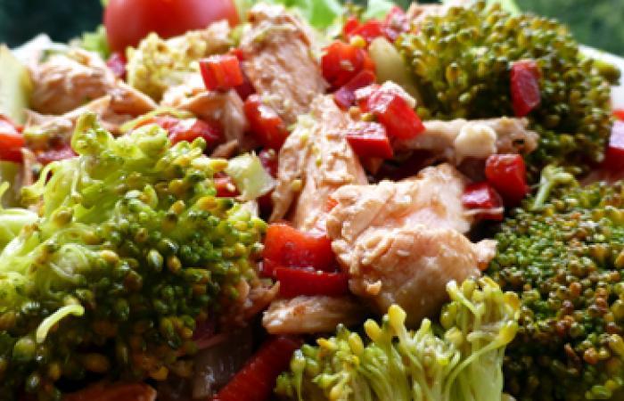 Rgime Dukan (recette minceur) : Salade de brocolis au saumon #dukan https://www.proteinaute.com/recette-salade-de-brocolis-au-saumon-11090.html