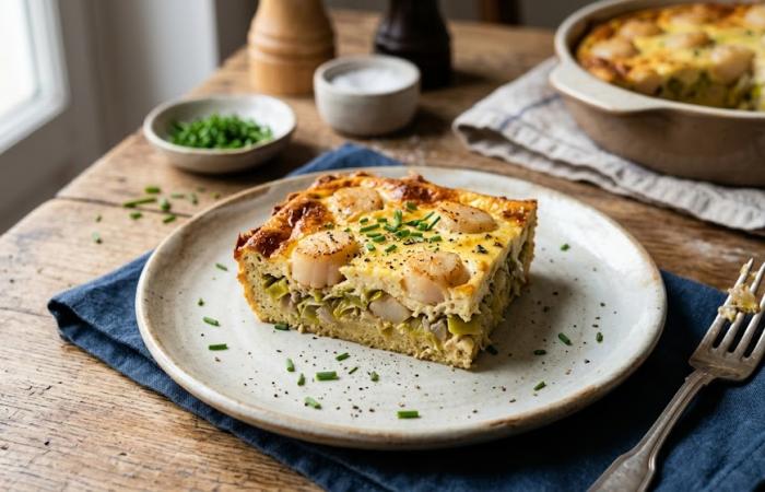 R�gime Dukan (recette minceur) : Quiche poireau Saint Jacques #dukan https://www.proteinaute.com/recette-quiche-poireau-saint-jacques-1115.html