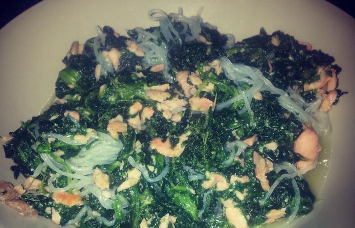 R�gime Dukan (recette minceur) : Shirataki de Konjac aux �pinard et saumon #dukan https://www.proteinaute.com/recette-shirataki-de-konjac-aux-epinard-et-saumon-11207.html