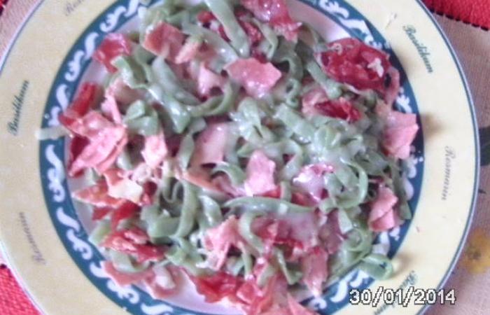 R�gime Dukan (recette minceur) : Carbonara de tagliatelles vertes de konjac #dukan https://www.proteinaute.com/recette-carbonara-de-tagliatelles-vertes-de-konjac-11310.html