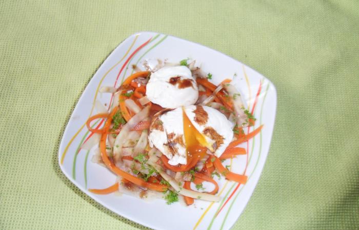 R�gime Dukan (recette minceur) : Oeuf poch� et tagliatelles de l�gumes  #dukan https://www.proteinaute.com/recette-oeuf-poche-et-tagliatelles-de-legumes-12981.html