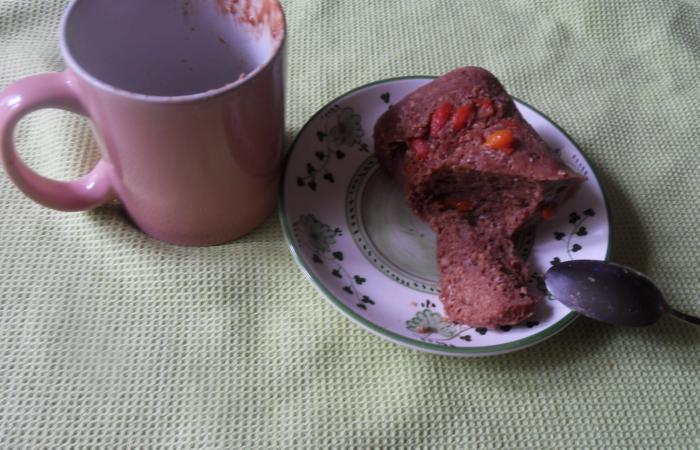 Régime Dukan (recette minceur) : Mug Cake chocolat Goji #dukan https://www.proteinaute.com/recette-mug-cake-chocolat-goji-13331.html
