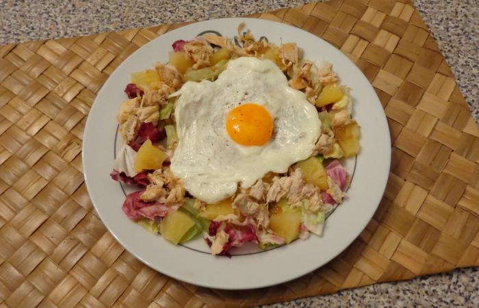 Régime Dukan (recette minceur) : Salade poulet / ananas / œuf #dukan https://www.proteinaute.com/recette-salade-poulet-ananas-uf-13465.html