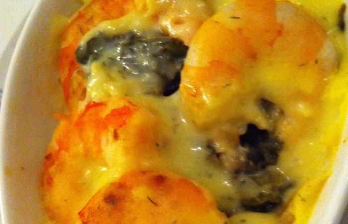 R�gime Dukan (recette minceur) : Gratin de crevettes aux �pinards et sauce cr�meuse  #dukan https://www.proteinaute.com/recette-gratin-de-crevettes-aux-epinards-et-sauce-cremeuse-13725.html