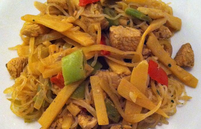 R�gime Dukan (recette minceur) : Konjacs saut�s, d�s de poulet marin�s et petits l�gumes #dukan https://www.proteinaute.com/recette-konjacs-sautes-des-de-poulet-marines-et-petits-legumes-13728.html