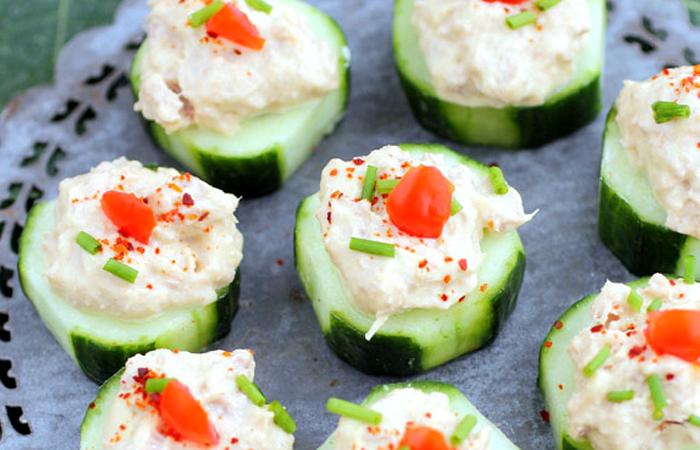 R�gime Dukan (recette minceur) : Bouch�es Concombre/Thon/Mayonnaise #dukan https://www.proteinaute.com/recette-bouchees-concombre-thon-mayonnaise-14040.html