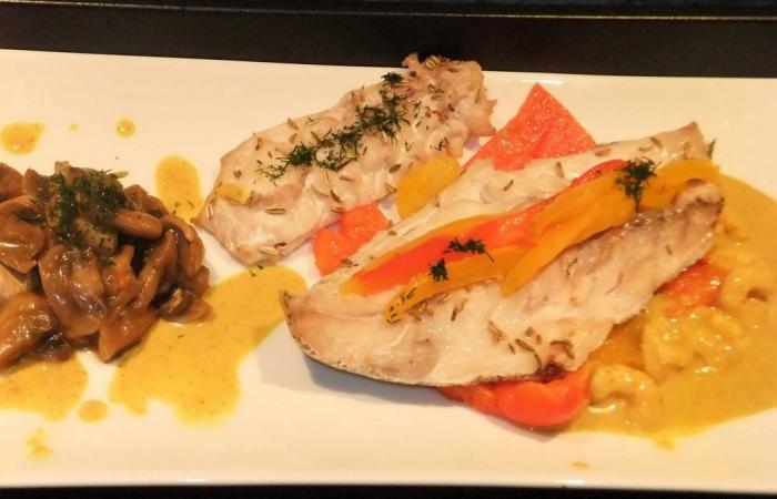 Filet de daurade sur lit de poivrons au lait de coco