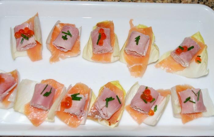 Régime Dukan (recette minceur) : Roulé de jambon et saumon sur lit d'endives #dukan https://www.proteinaute.com/recette-roule-de-jambon-et-saumon-sur-lit-d-endives-3101.html