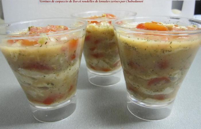 Rgime Dukan (recette minceur) : Verrine de carpaccio de bar aux rondelles de tomates cerises #dukan https://www.proteinaute.com/recette-verrine-de-carpaccio-de-bar-aux-rondelles-de-tomates-cerises-3461.html