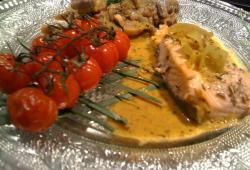 Photo Dukan Filet de saumon curry tomates cerises poêlée de champignons poireaux