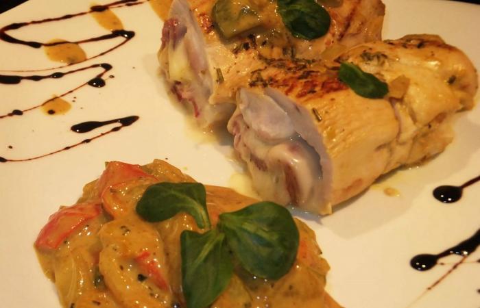 Paupiette de poulet sauce coco-curry aux poivrons grill�s
