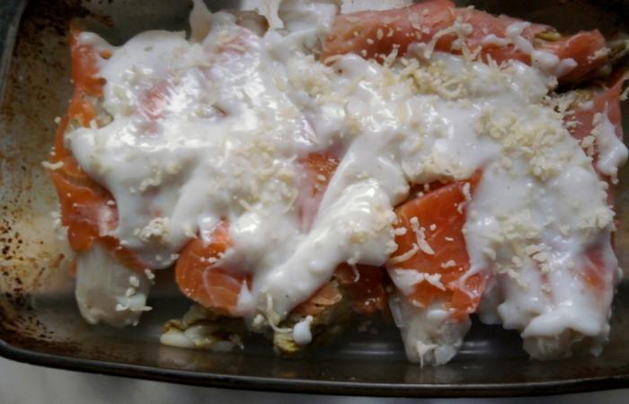R�gime Dukan (recette minceur) : Gratin d'endive au saumon fum� #dukan https://www.proteinaute.com/recette-gratin-d-endive-au-saumon-fume-3712.html