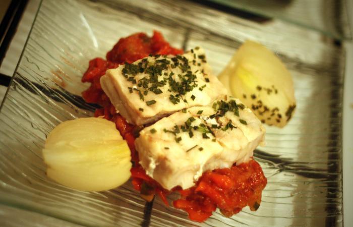 Filet de colin et ratatouille � ma fa�on accompagn� de son oignon doux