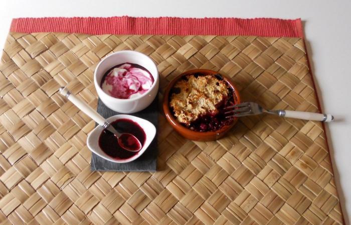 R�gime Dukan (recette minceur) : Crumble aux fruits rouges et fromage blanc au coulis #dukan https://www.proteinaute.com/recette-crumble-aux-fruits-rouges-et-fromage-blanc-au-coulis-4179.html