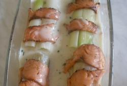 Recette Dukan : Rouleaux de poireaux au saumon et bechamel