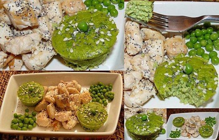 R�gime Dukan (recette minceur) : Flan de petits pois � la menthe douce et d�s de poulet #dukan https://www.proteinaute.com/recette-flan-de-petits-pois-a-la-menthe-douce-et-des-de-poulet-5270.html