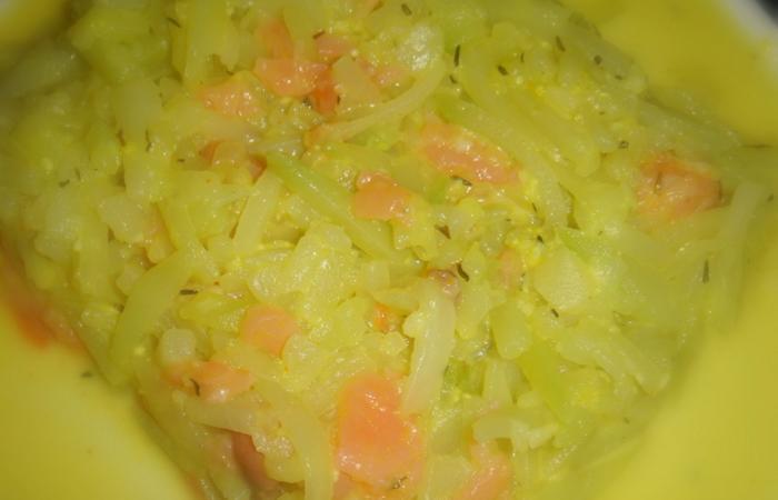 Rgime Dukan (recette minceur) : Eminc de Chayotte crme safrane au saumon #dukan https://www.proteinaute.com/recette-emince-de-chayotte-creme-safranee-au-saumon-583.html