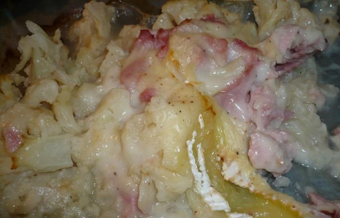 Régime Dukan (recette minceur) : Gratiné de choux fleurs au jambon #dukan https://www.proteinaute.com/recette-gratine-de-choux-fleurs-au-jambon-5910.html