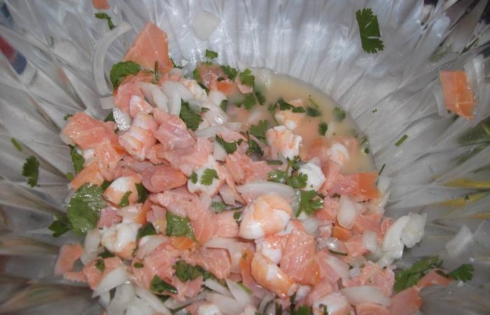 Rgime Dukan (recette minceur) : Ceviche saumon  crevette #dukan https://www.proteinaute.com/recette-ceviche-saumon-crevette-6080.html