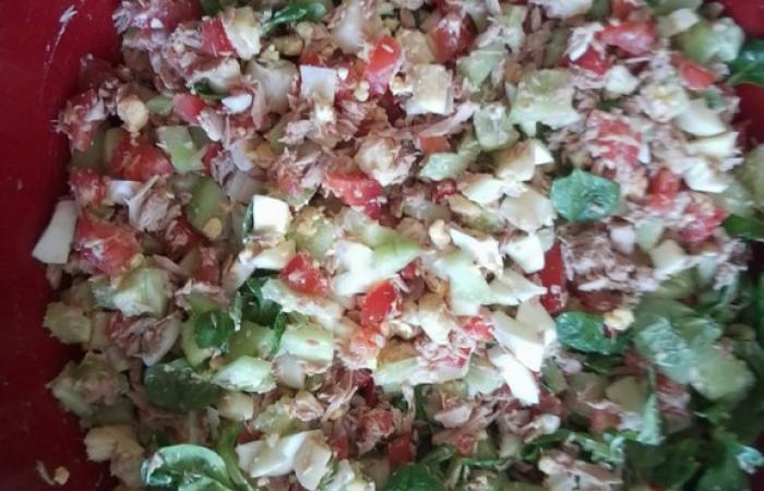 Régime Dukan (recette minceur) : Salade mimosa au thon #dukan https://www.proteinaute.com/recette-salade-mimosa-au-thon-6131.html