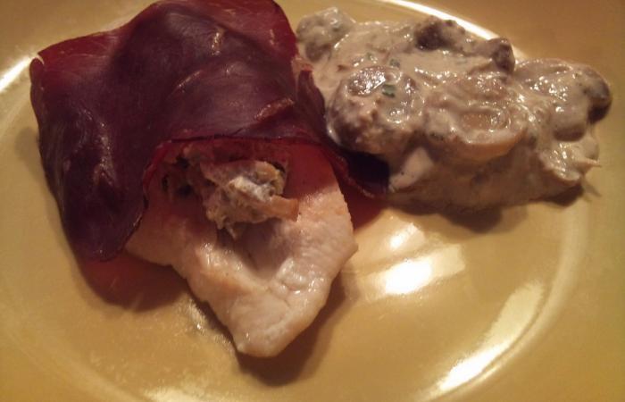 Régime Dukan (recette minceur) : Blanc de poulet robe de Grison sauce champignons #dukan https://www.proteinaute.com/recette-blanc-de-poulet-robe-de-grison-sauce-champignons-6136.html