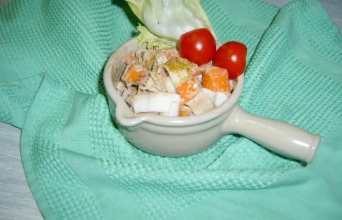 Régime Dukan (recette minceur) : Salade de surimi au curry #dukan https://www.proteinaute.com/recette-salade-de-surimi-au-curry-679.html