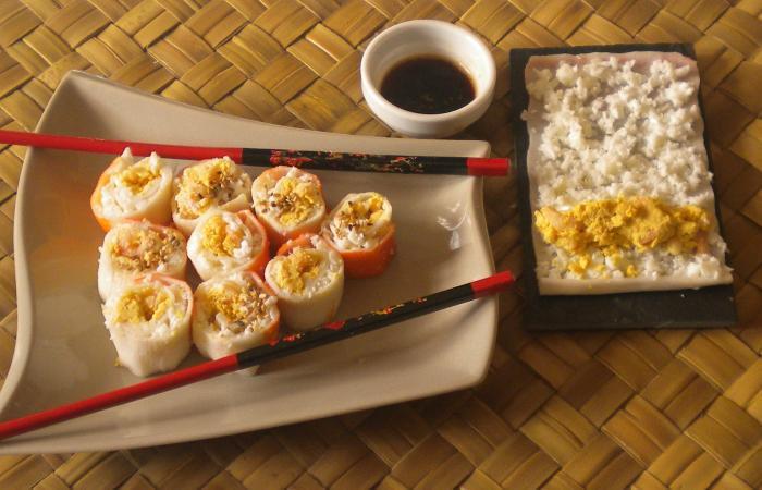 Régime Dukan (recette minceur) : Makis surimi/oeuf/crevette #dukan https://www.proteinaute.com/recette-makis-surimi-oeuf-crevette-7564.html