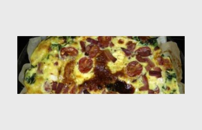 Régime Dukan (recette minceur) : Quiche épinards/ lardons de bacons/ St Pierrelin/tomates Cerises #dukan https://www.proteinaute.com/recette-quiche-epinards-lardons-de-bacons-st-pierrelin-tomates-cerises-7670.html