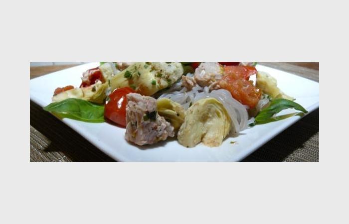 R�gime Dukan (recette minceur) : Vermicelles de konjac au thon tomates et artichauts #dukan https://www.proteinaute.com/recette-vermicelles-de-konjac-au-thon-tomates-et-artichauts-8126.html
