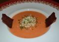 Recette Dukan : Soupe froide d’aubergines et son croustillant de viande des Grisons