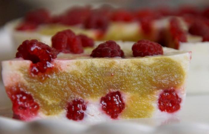 R�gime Dukan (recette minceur) : Coeur de rhubarbe aux framboises (sans oeuf) #dukan https://www.proteinaute.com/recette-coeur-de-rhubarbe-aux-framboises-sans-oeuf-8834.html
