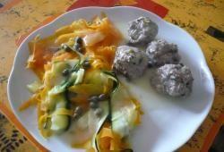 Recette Dukan : Boulettes de viande avec ses tagliatelles de légumes et sa sauce blanche au thermomix